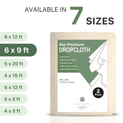 Canvas Drop Cloth Salt Earth Pack of 2 Reusable Cloth for Outdoor & Indoor,100% Recycled Cotton Nature Friendly, All purpose Washable Cotton Canvas Cover for Painter Floor & Furniture Protection(4x12)