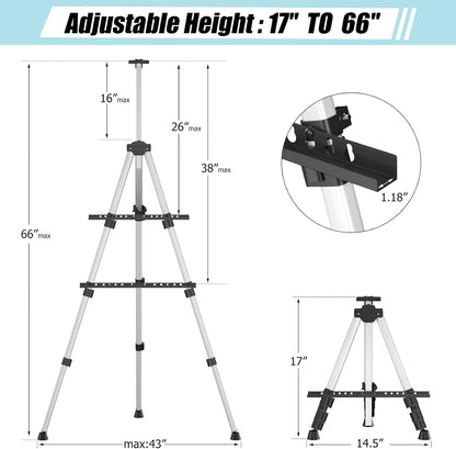 Portable Adjustable Easel- Aluminum Metal Tripod Artist Easel with Bag