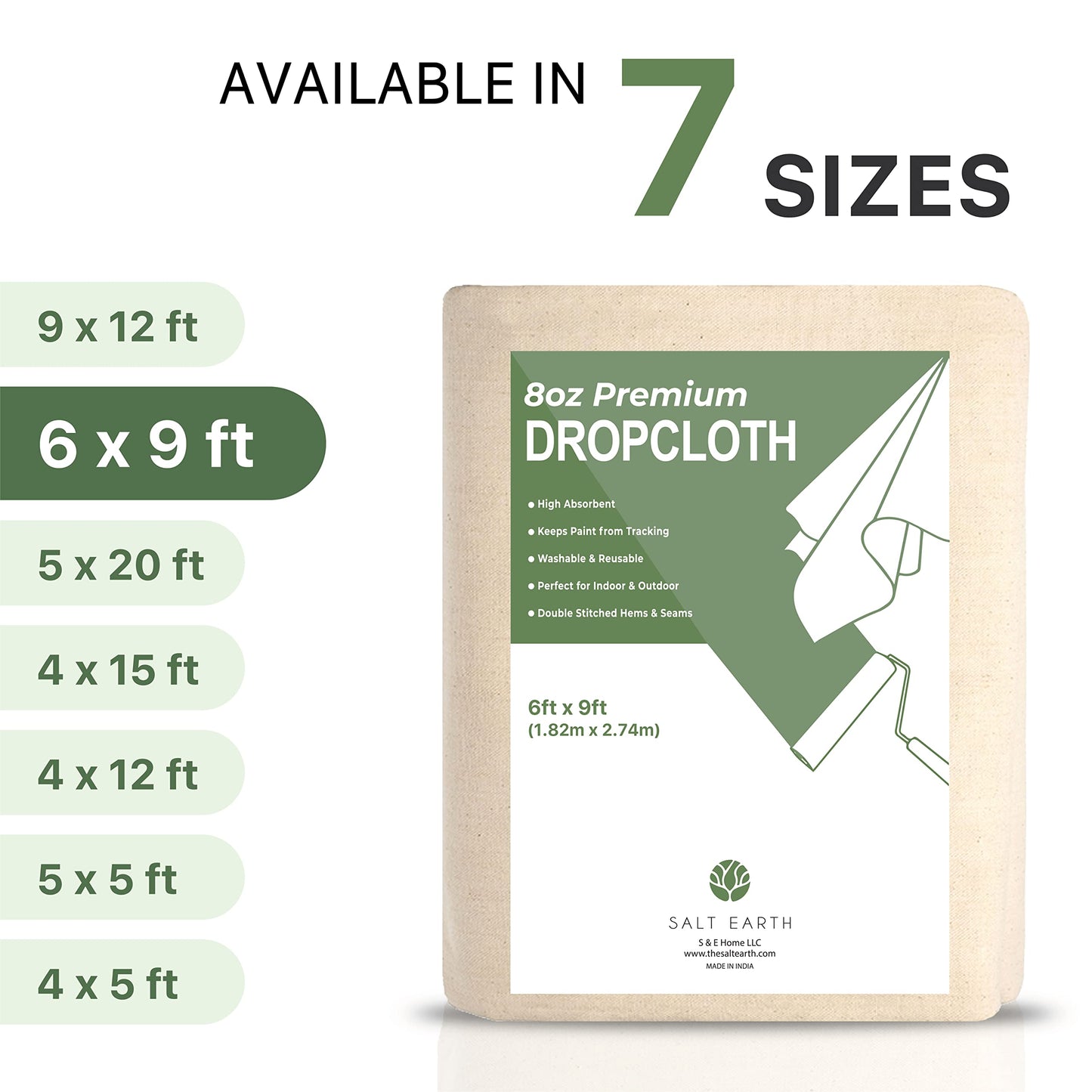 Canvas Drop Cloth Salt Earth Pack of 2 Reusable Cloth for Outdoor & Indoor,100% Recycled Cotton Nature Friendly, All purpose Washable Cotton Canvas Cover for Painter Floor & Furniture Protection(4x12)