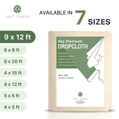 Canvas Drop Cloth Salt Earth Pack of 2 Reusable Cloth for Outdoor & Indoor,100% Recycled Cotton Nature Friendly, All purpose Washable Cotton Canvas Cover for Painter Floor & Furniture Protection(4x12)