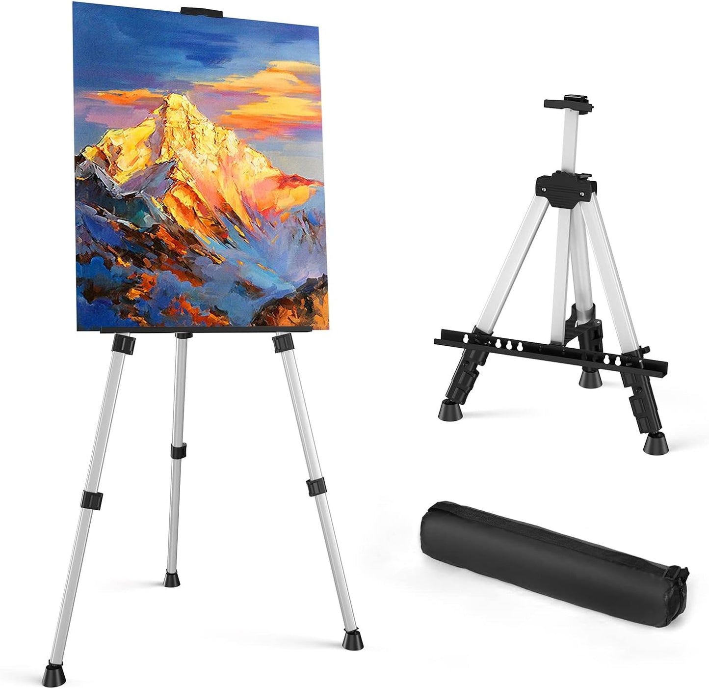 Portable Adjustable Easel- Aluminum Metal Tripod Artist Easel with Bag