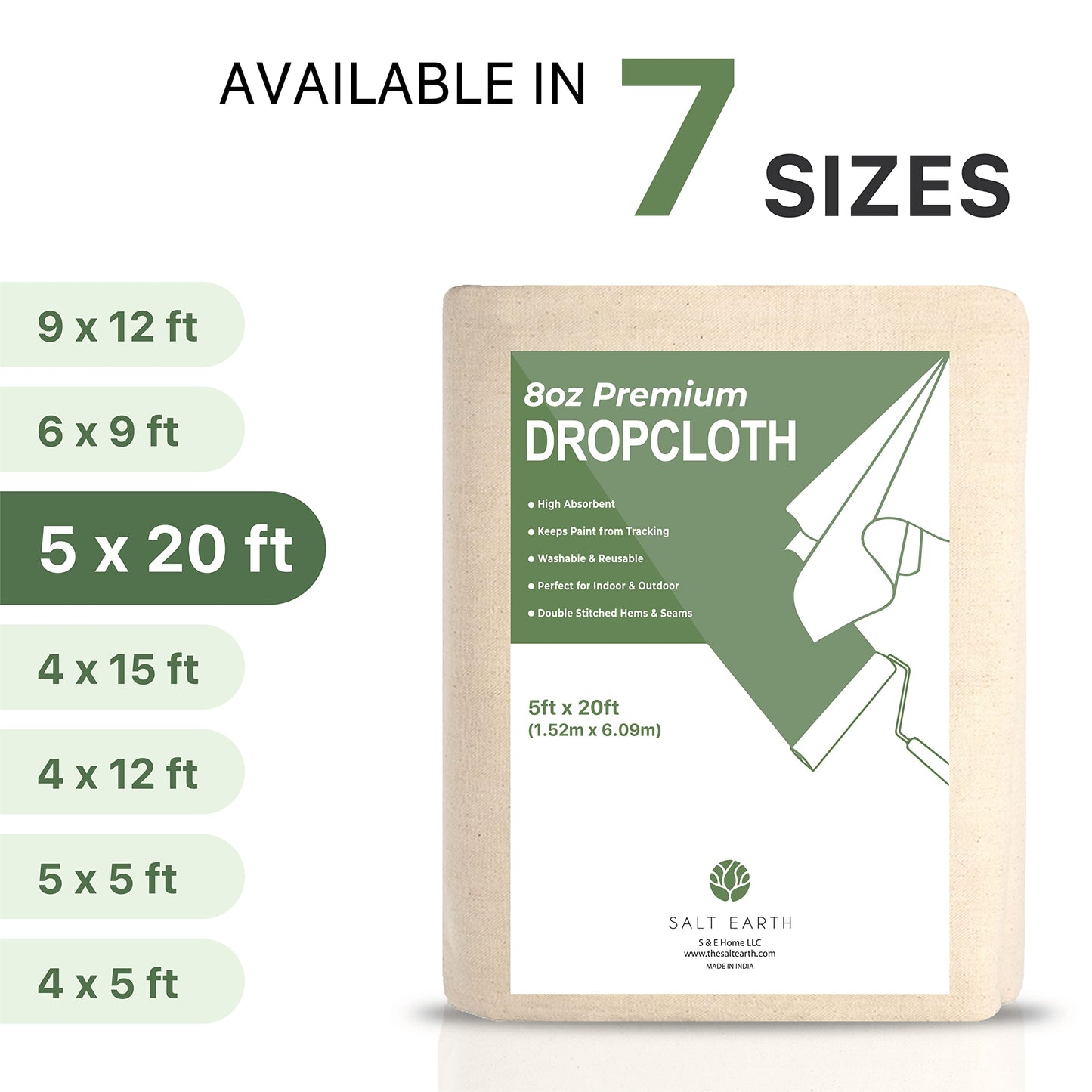 Canvas Drop Cloth Salt Earth Pack of 2 Reusable Cloth for Outdoor & Indoor,100% Recycled Cotton Nature Friendly, All purpose Washable Cotton Canvas Cover for Painter Floor & Furniture Protection(4x12)