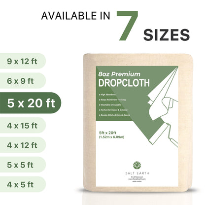 Canvas Drop Cloth Salt Earth Pack of 2 Reusable Cloth for Outdoor & Indoor,100% Recycled Cotton Nature Friendly, All purpose Washable Cotton Canvas Cover for Painter Floor & Furniture Protection(4x12)