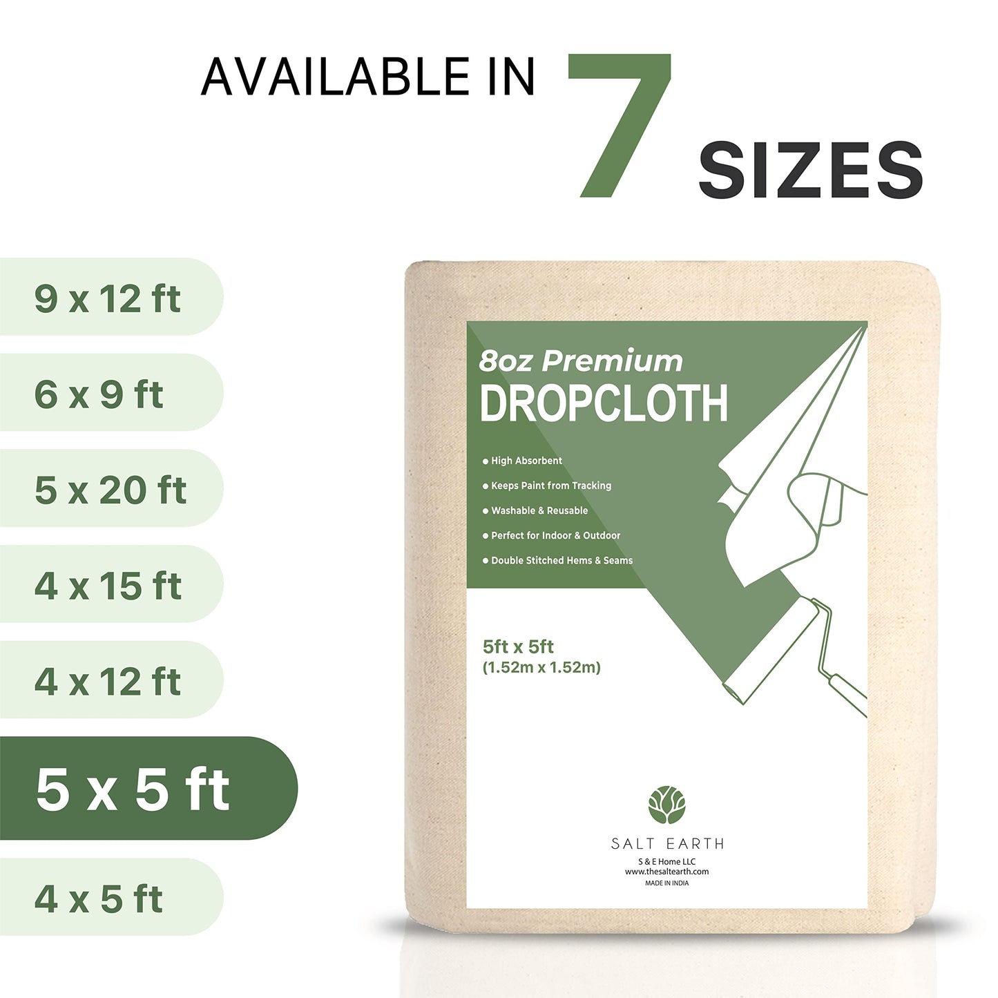 Canvas Drop Cloth Salt Earth Pack of 2 Reusable Cloth for Outdoor & Indoor,100% Recycled Cotton Nature Friendly, All purpose Washable Cotton Canvas Cover for Painter Floor & Furniture Protection(4x12)