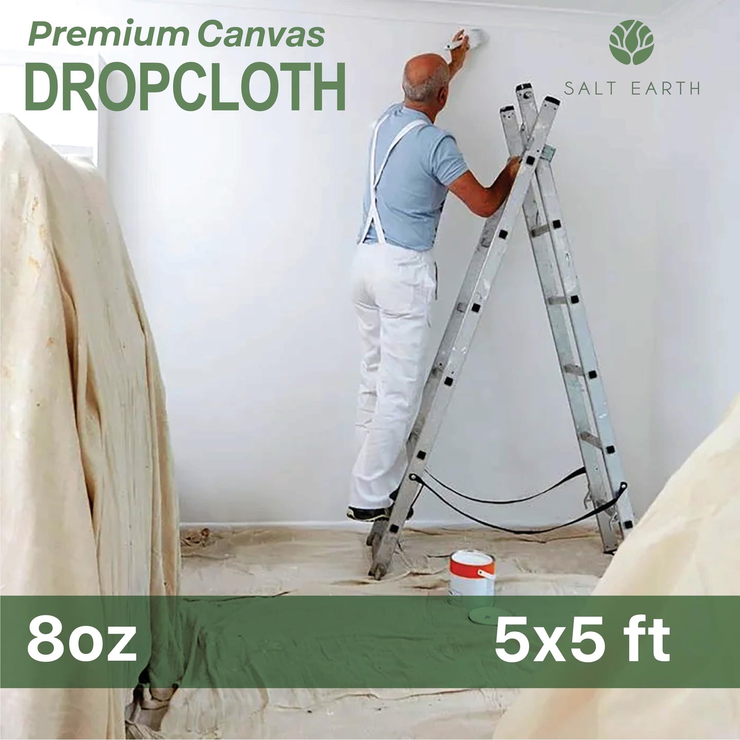 Canvas Drop Cloth Salt Earth Pack of 2 Reusable Cloth for Outdoor & Indoor,100% Recycled Cotton Nature Friendly, All purpose Washable Cotton Canvas Cover for Painter Floor & Furniture Protection(4x12)