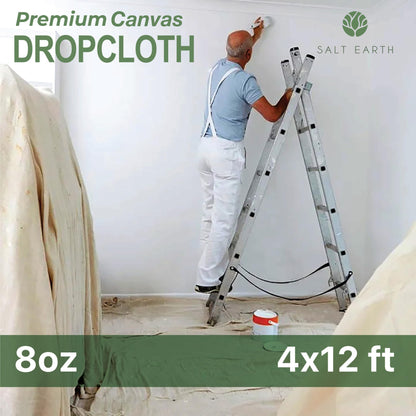 Canvas Drop Cloth Salt Earth Pack of 2 Reusable Cloth for Outdoor & Indoor,100% Recycled Cotton Nature Friendly, All purpose Washable Cotton Canvas Cover for Painter Floor & Furniture Protection(4x12)