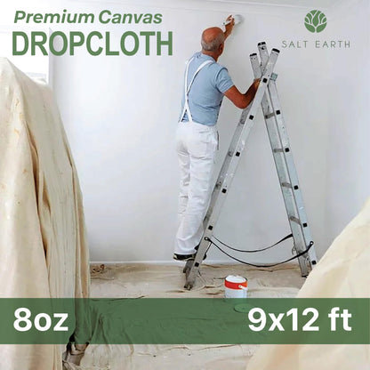 Canvas Drop Cloth Salt Earth Pack of 2 Reusable Cloth for Outdoor & Indoor,100% Recycled Cotton Nature Friendly, All purpose Washable Cotton Canvas Cover for Painter Floor & Furniture Protection(4x12)